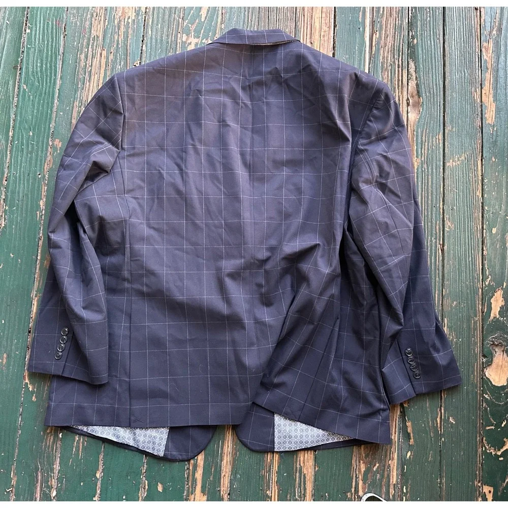 Oak Hill Mens Navy Blue Windowpane Blazer Sport Coat Jacket 2XL 50-52 Big & Tall